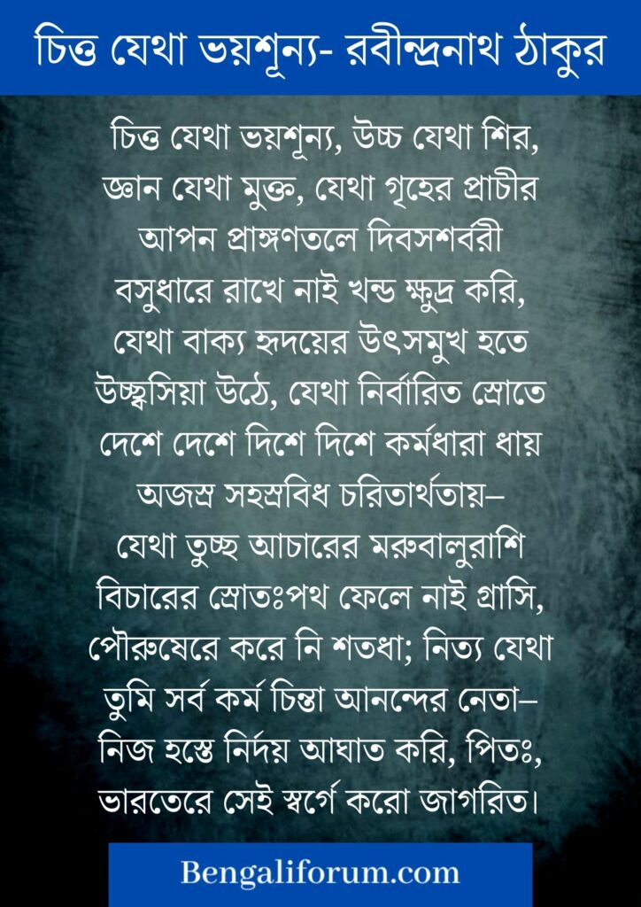 Chitto Jetha Bhayshunyo Meaning in Bengali | চিত্ত যেথা ভয়শূন্য, উচ্চ যেথা শির, সারমর্ম